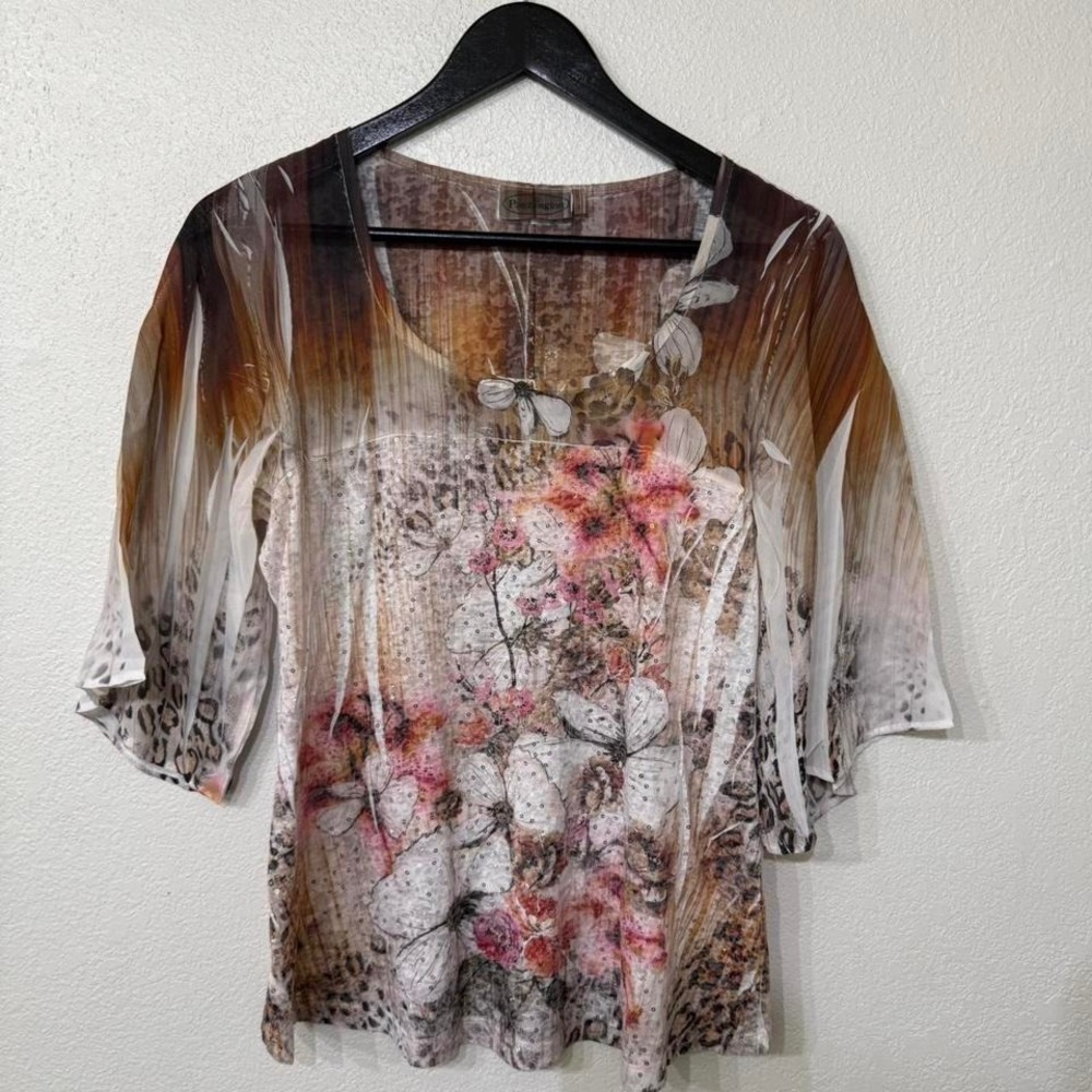 Patchington sheer floral blouse with bell sleeves